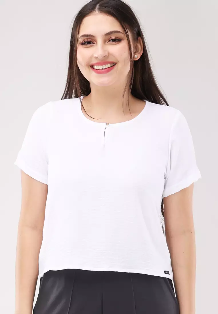 Plain Woven Short Sleeves Blouse