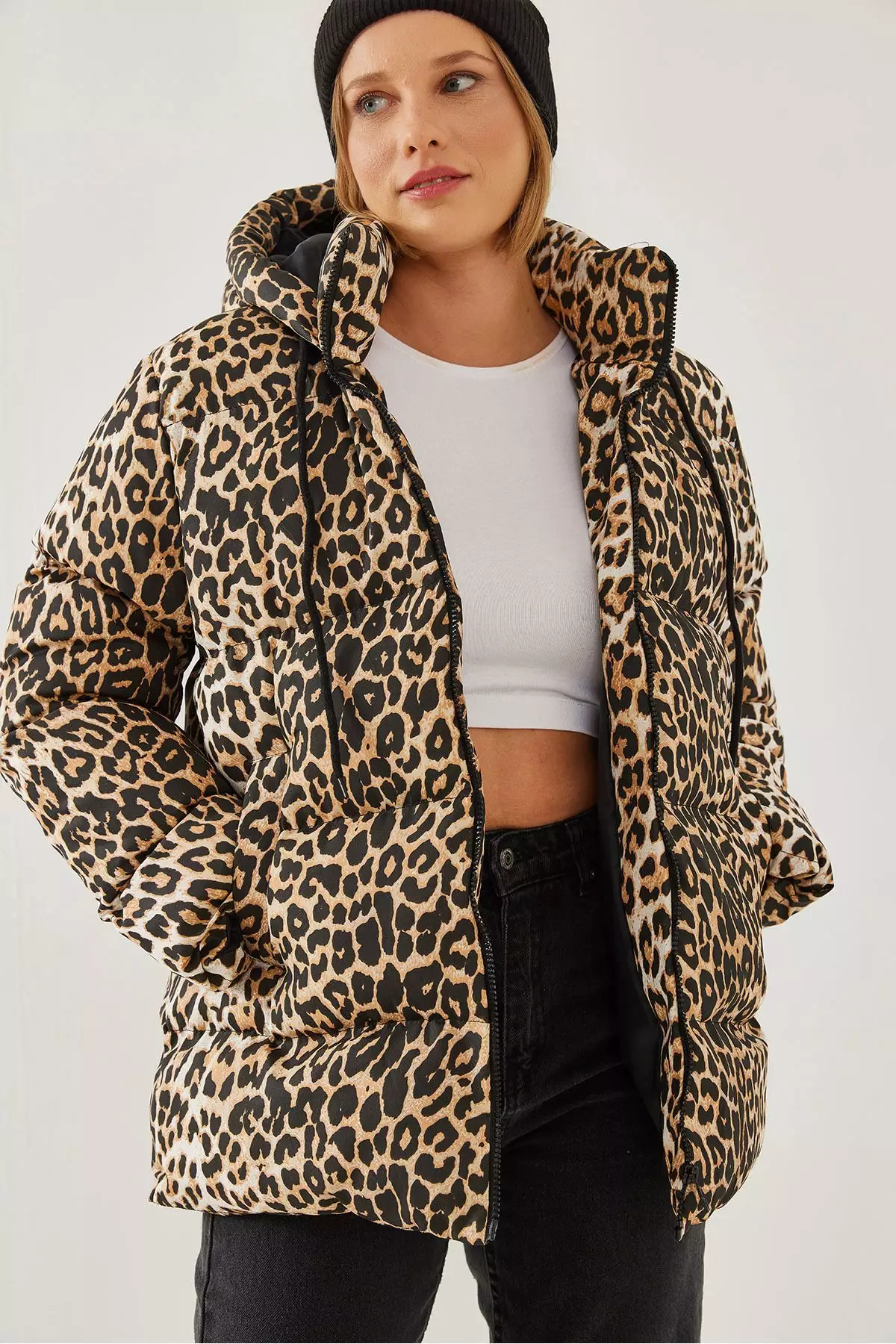Hooded Jacket Leopard Print Puffer Coat Long Buy Bianco Lucci