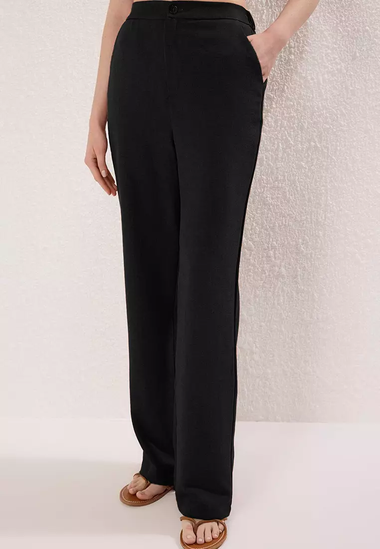 Black Linen Look Strapless Blouse And Pants Bottom Top Set