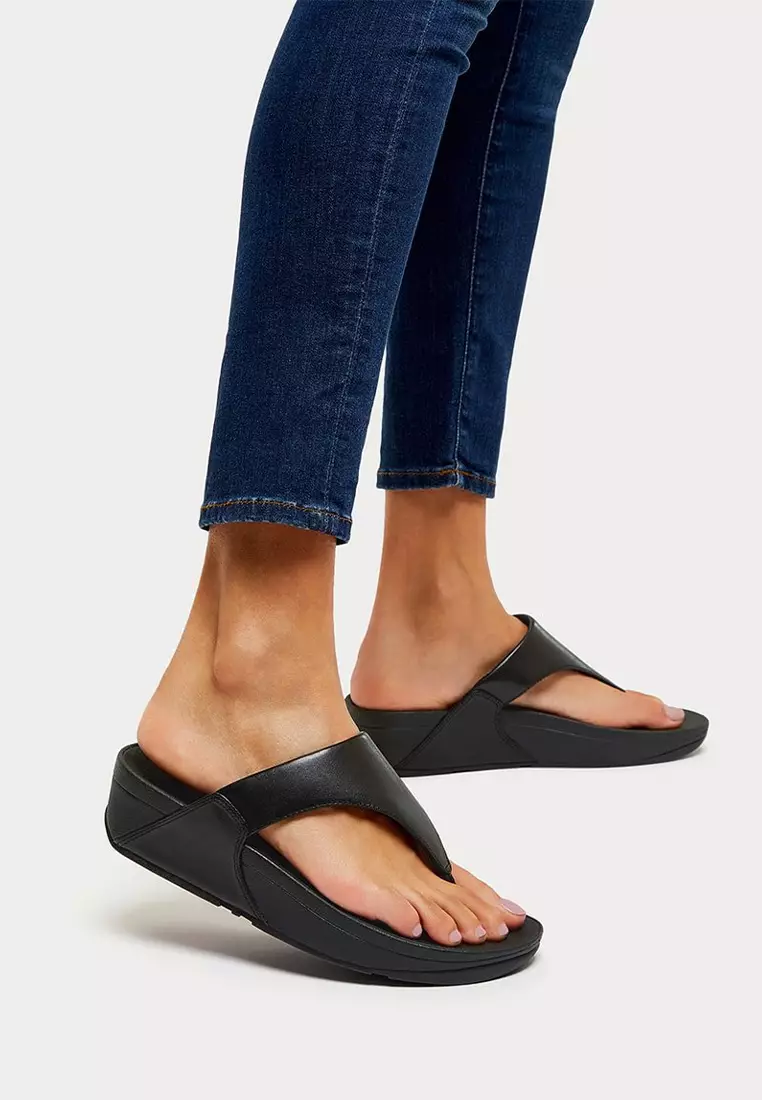 FitFlop LULU Women's Leather Toe-Post Sandals - Black (I88-001)