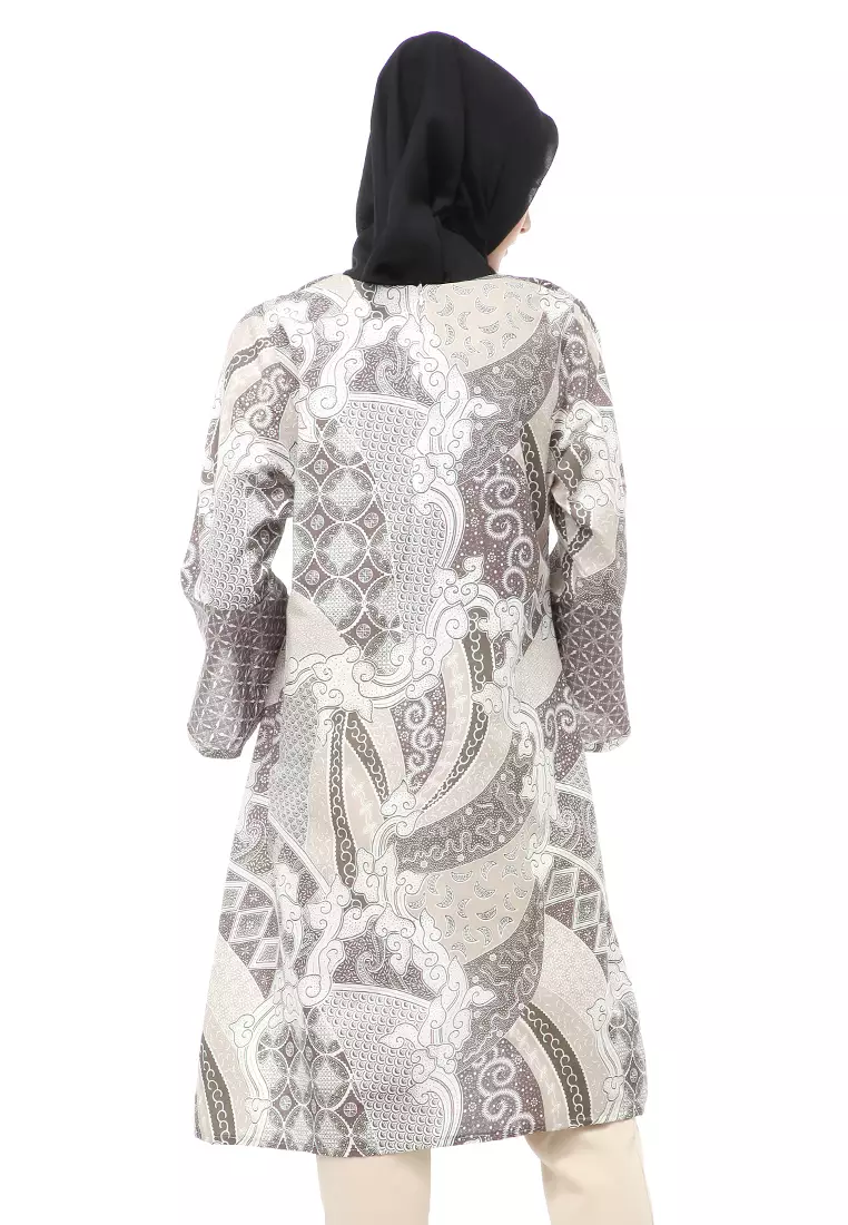 Tunik Batik Motif Sekar Jagat Atasan Wanita Muslimah - Grey