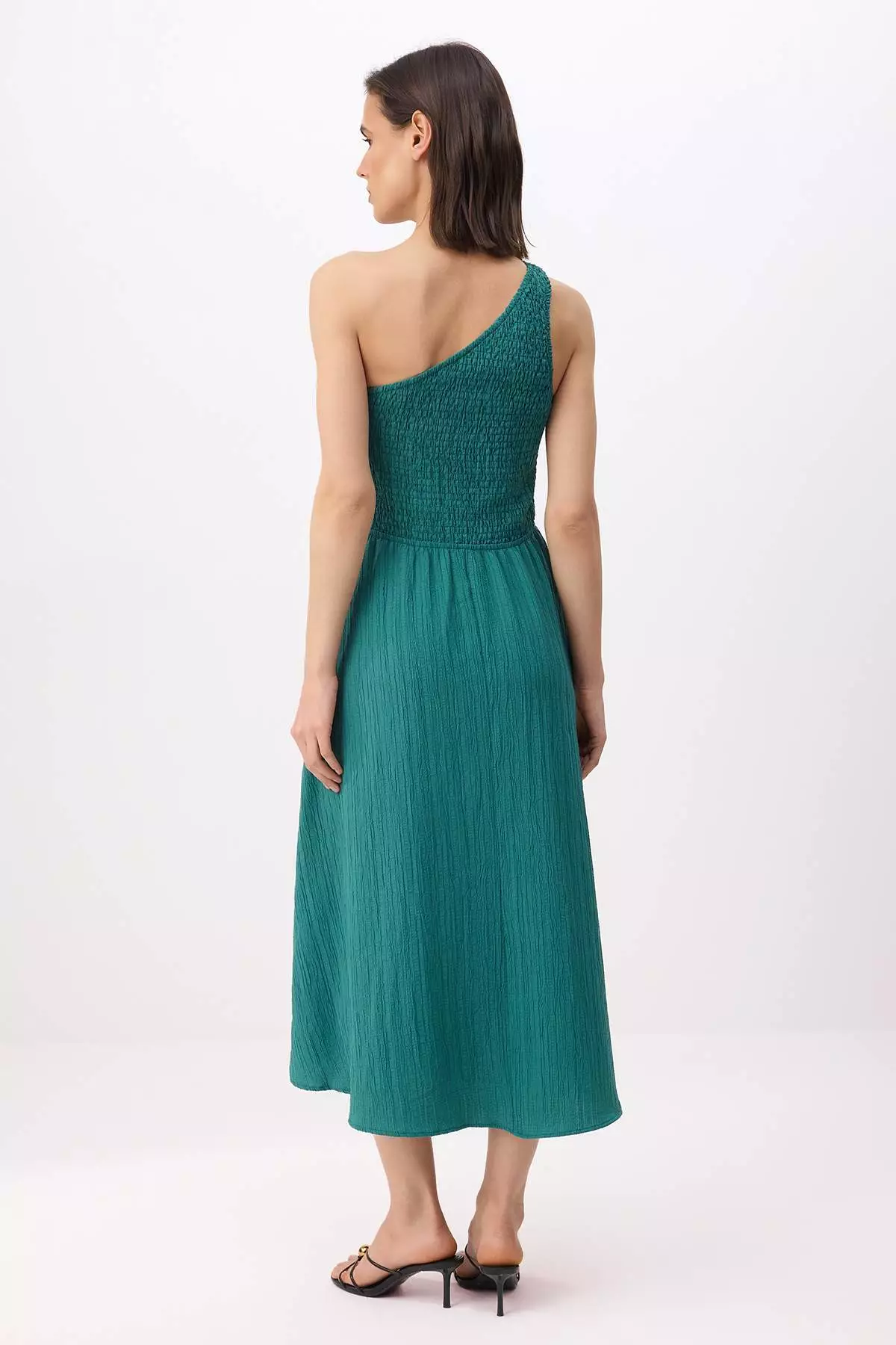 Petrol Straight Skirt With Gipeli Opening At The Waist Midi Woven Dress Twoss23El183