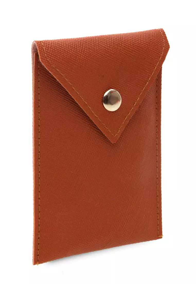 Manley Card Wallet Motif Polos Pengait Kancing Design Simple - Coklat