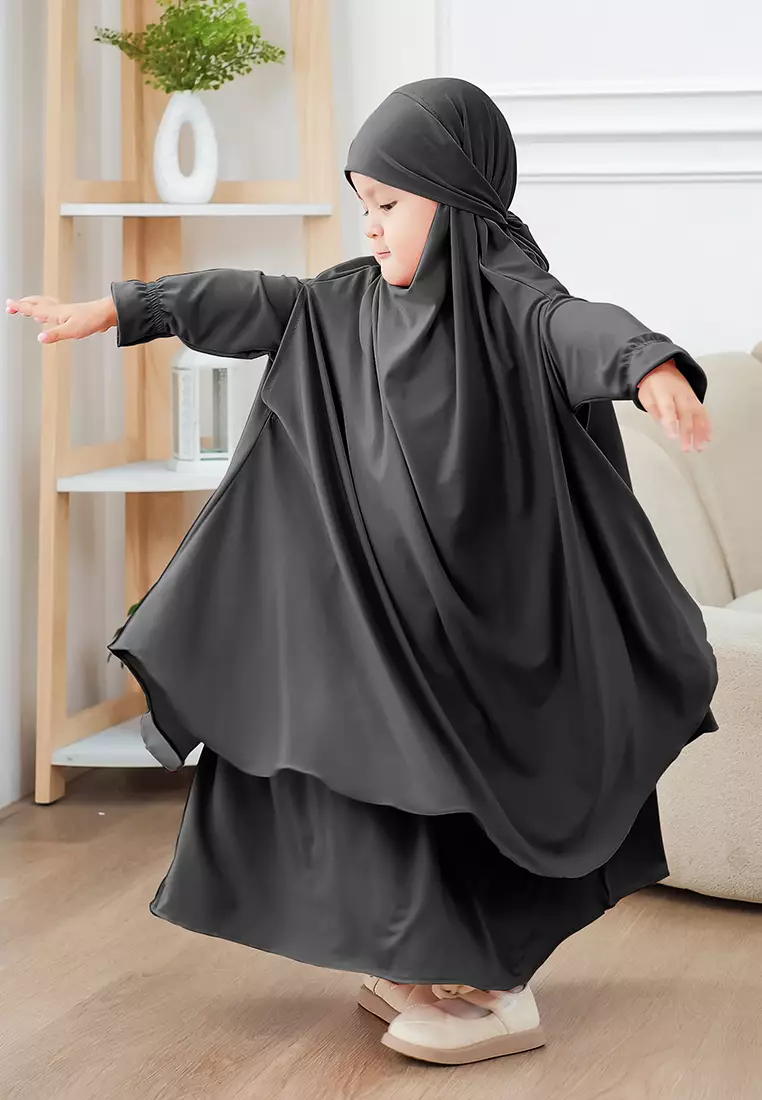 Alyafa Khimar One set Syari | Set Dress Gamis Syari Cadar - Anak - L