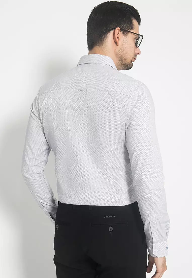Johnwin - Kemeja Formal - Motif Titik - Abu - Pria - Slim Fit - FSH.650.K394.846.C