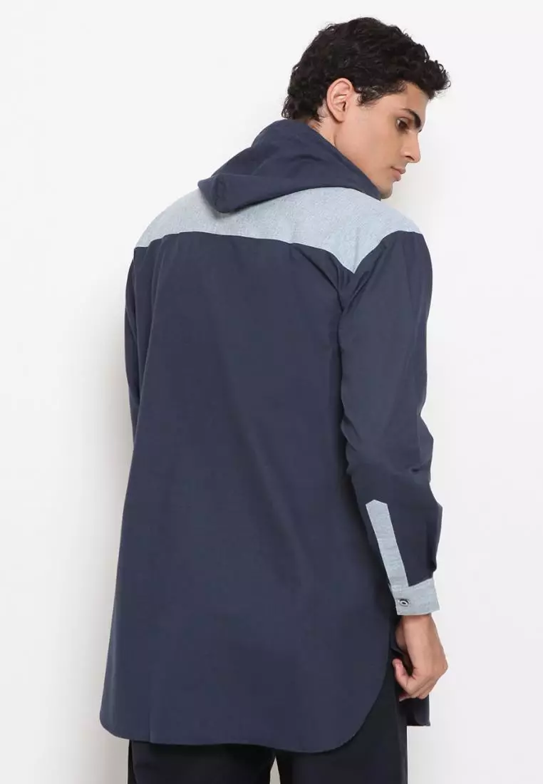 Zayidan Baju Koko Gamis Muslim Pria Zubair Hoodie - Biru Navy