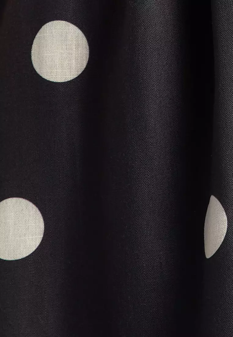 Polkadot Folded Neckline Midi Dress With Pockets