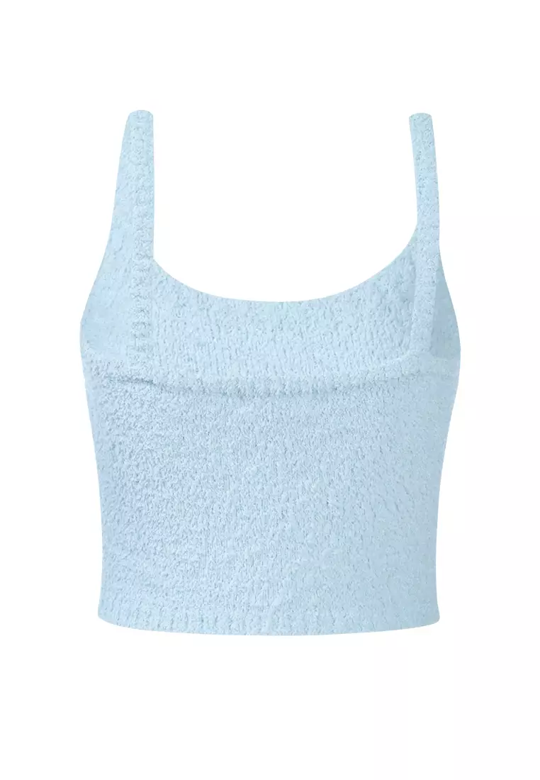 Atas Spaghetti rajutan dengan warna biru