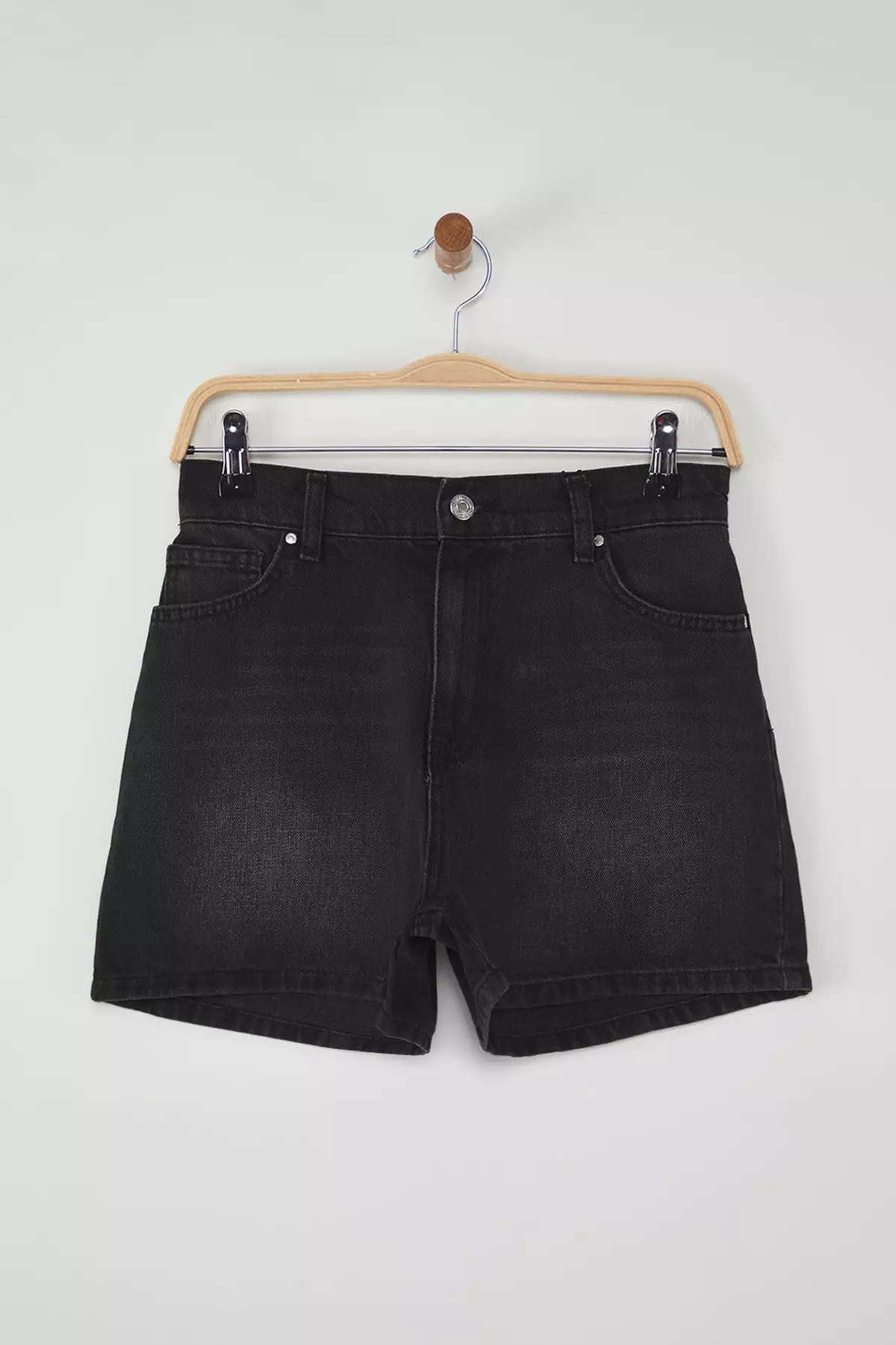 Black Elastic Waist Regular Bel City Boy Denim Shorts TWOSS25SR00153