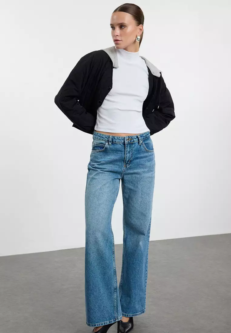 Cotton Mid Waist Flared Jeans