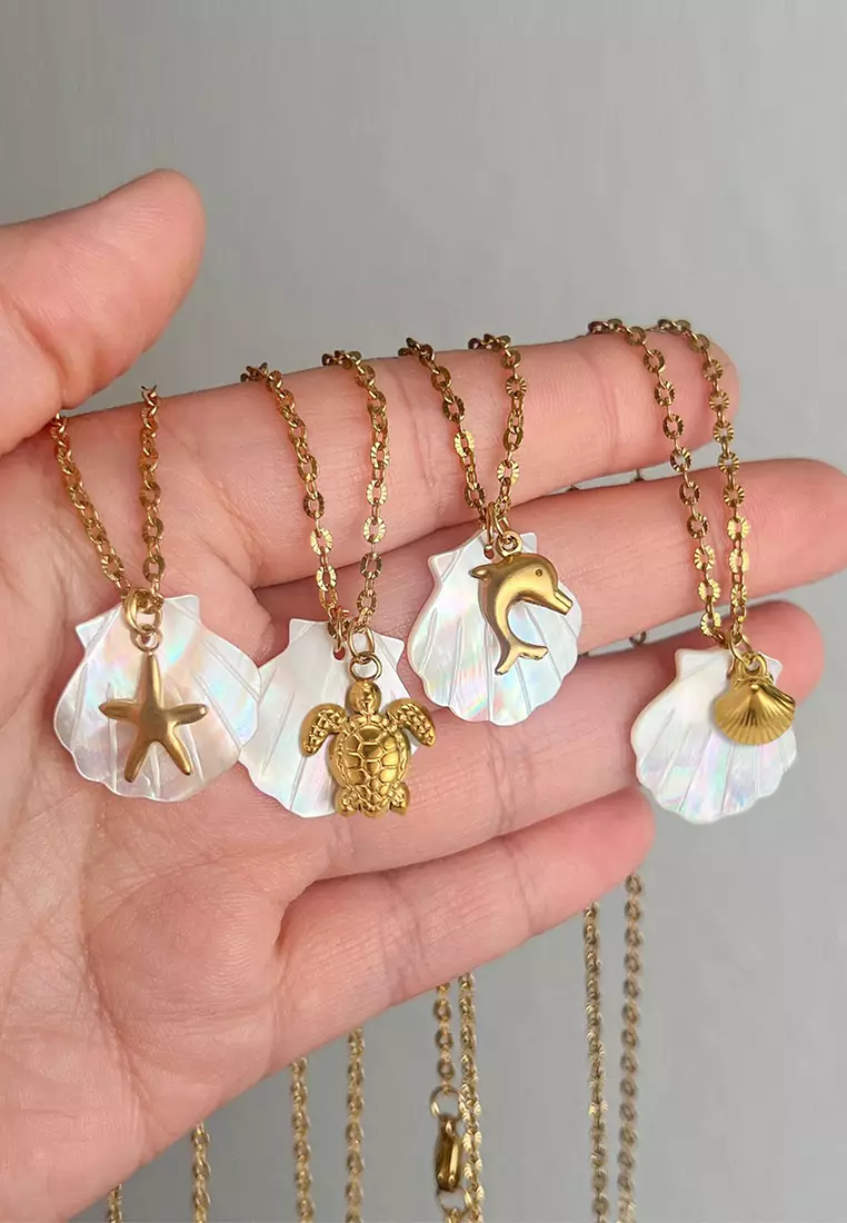 Pearl Shell & Gold Sea Turtle Necklace