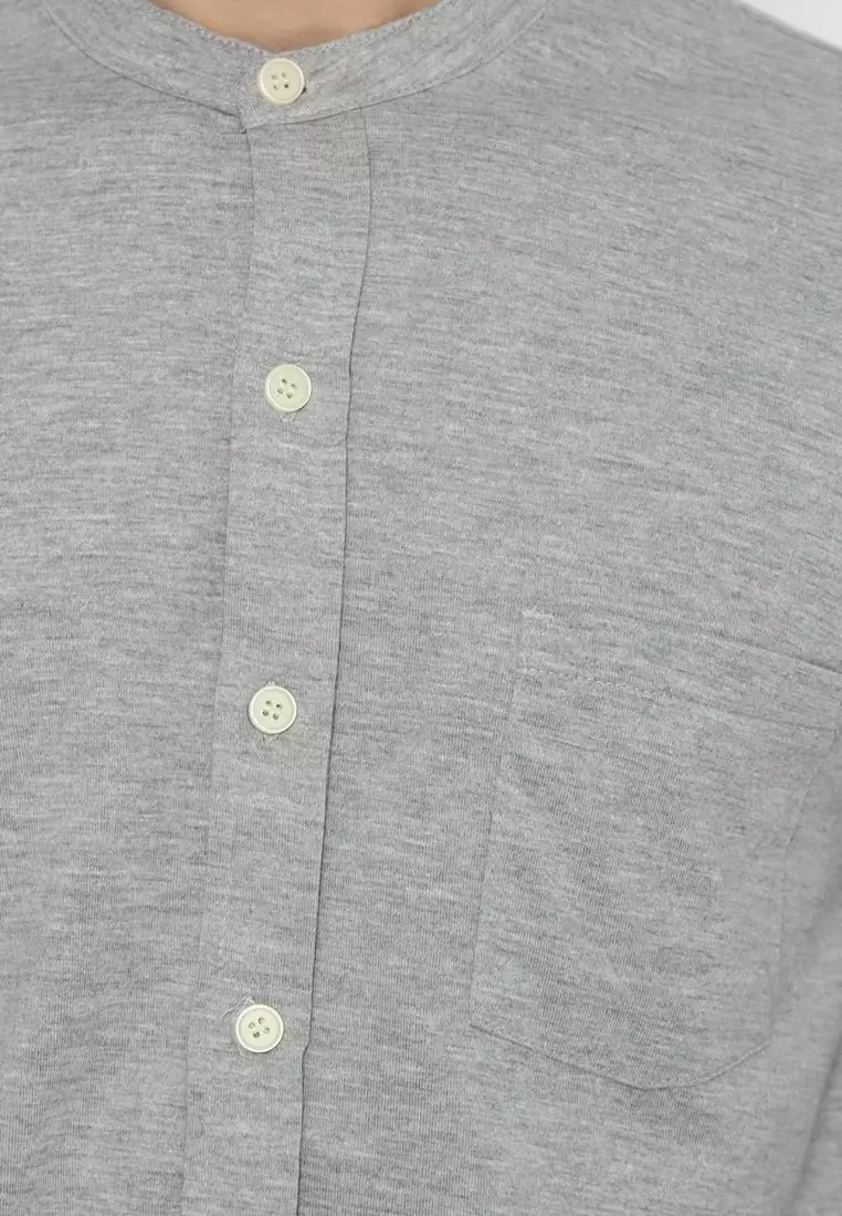 MATSUDA Kemeja Pria Polos Kerah Shanghai Lengan Panjang Katun Koshigaya