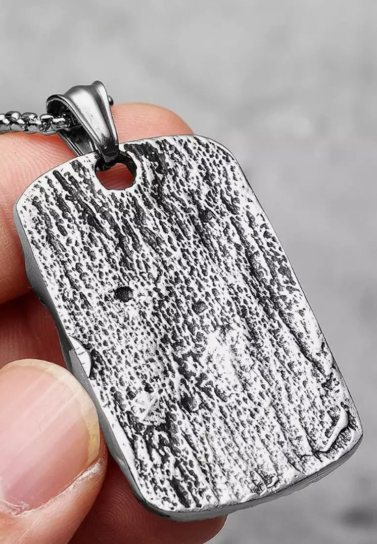 Aksesoris Pria Skull Heads Padded Tag Stainless Steel Necklace Kalung Pria Silver