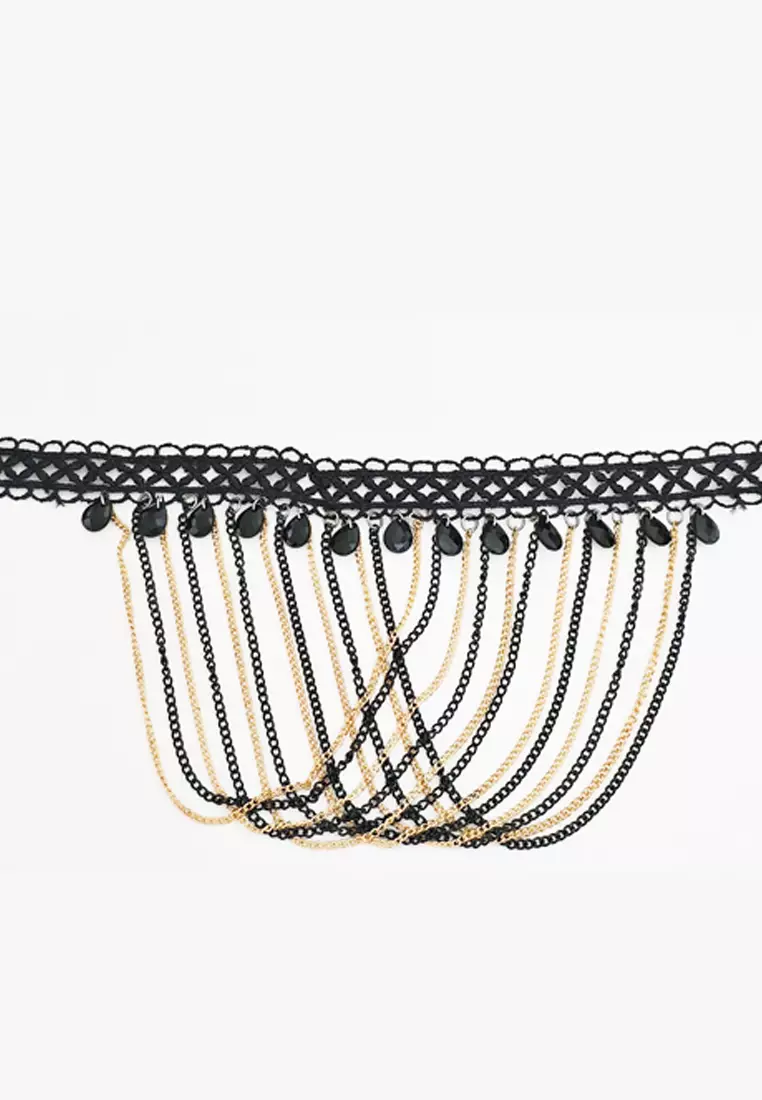 Aksesoris Wanita Chains Drapes Choker Necklace Kalung Wanita Black, Silver & Gold