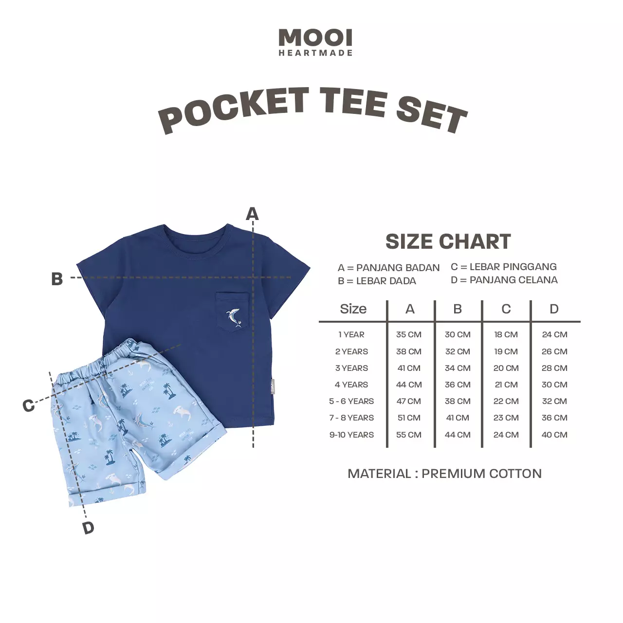 Mooi Setelan Anak Kaos Anak Tshirt Pocket Tee Set - Blue Navy