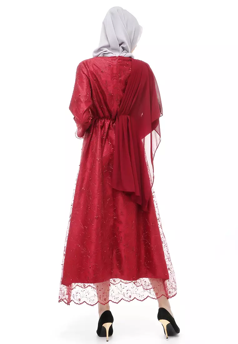 Anita Gaun Long Dress Wanita Regular Fit - Maroon