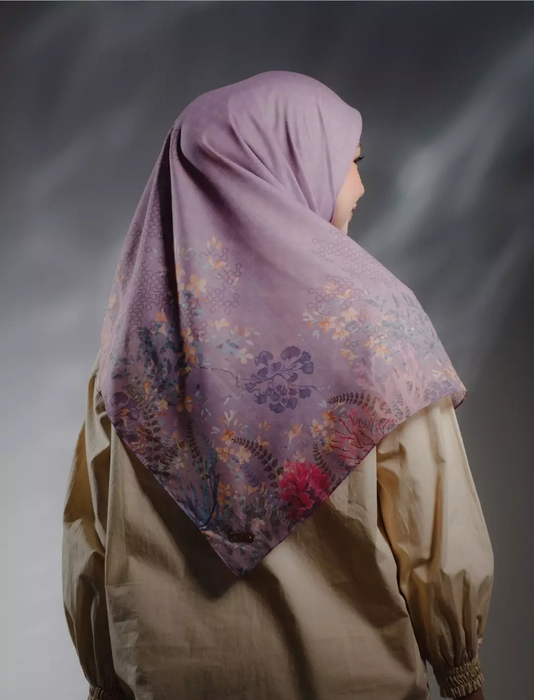 MARINA Scarf Lavender - Kerudung Hijab Segiempat Motif With BOX - Bahan Voal Premium - Ukuran 115x115
