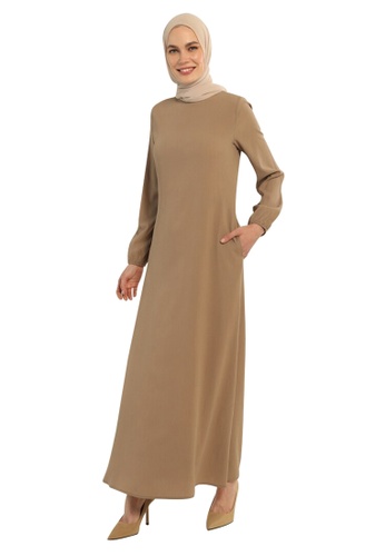 Modanisa beige Tavin by Modanisa Crew neck Unlined Modest Dress E7445AA68CC4F2GS_1