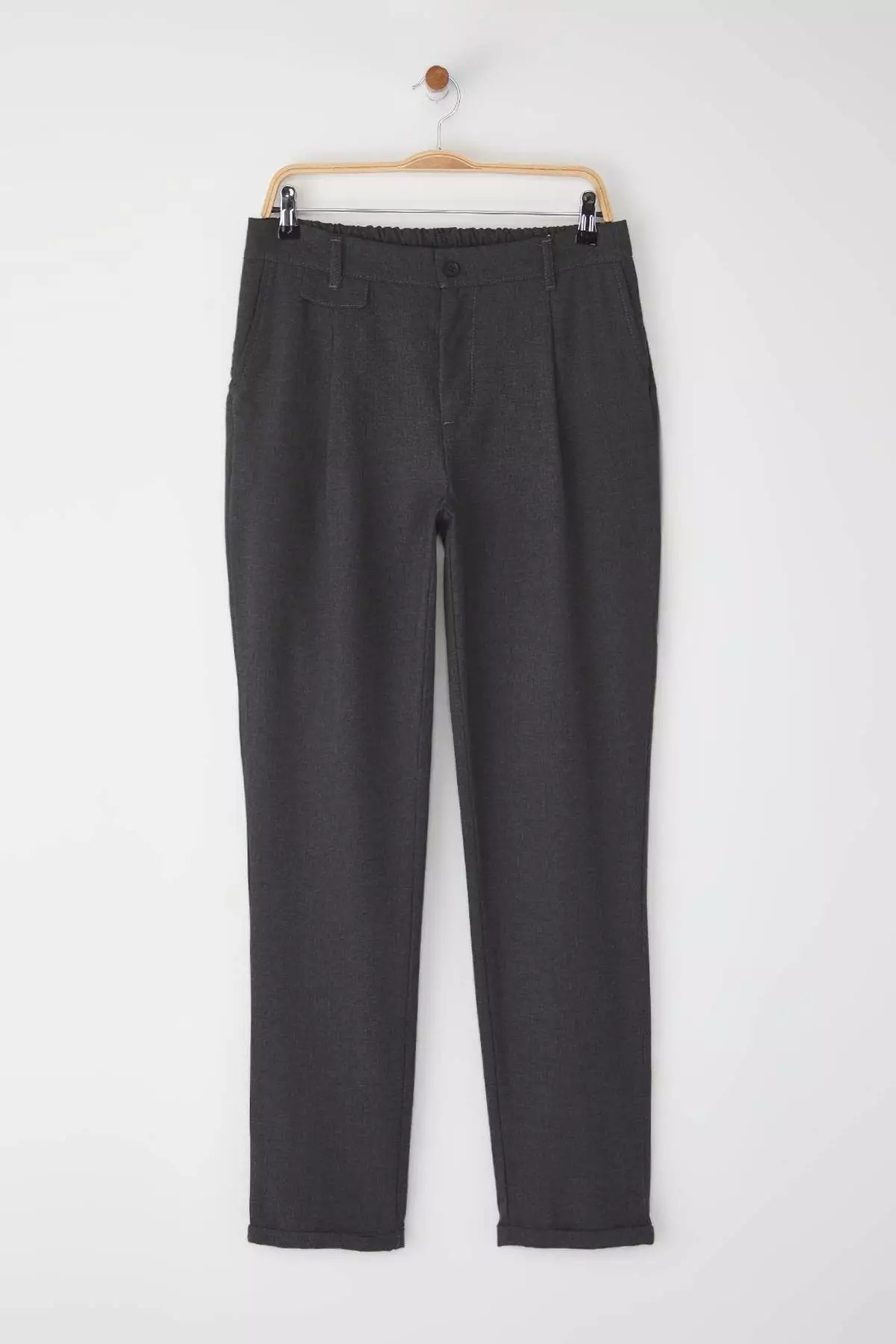 Anthracite Italian Cut Pleated Classic Double Leg Fabric Trousers Tmnss24Pl00022