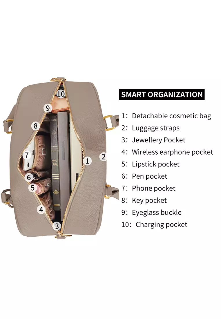 Margaret M Women's Nude Top Handle Handbag: 2-in-1 Microfiber Leather Travel Business Bag (Tablet compatible std. size 10")