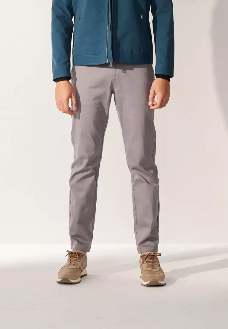 Dusty Blue Slim-Fit Stretch Chinos