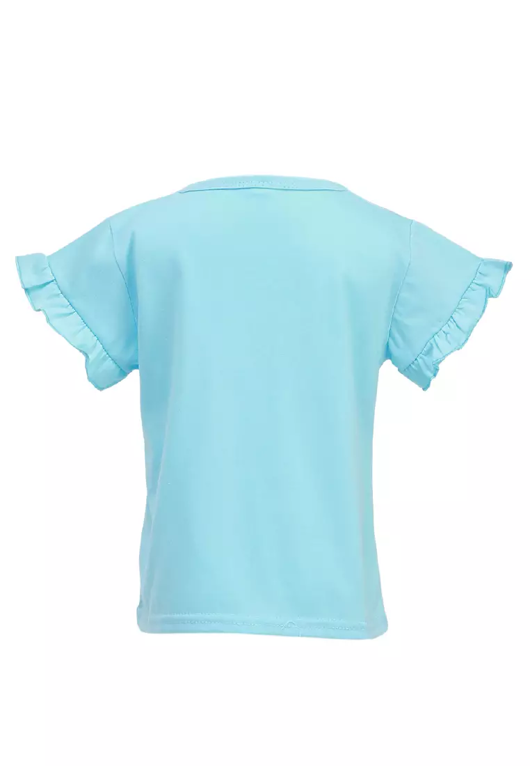 Chevelle Kaos Anak Perempuan Lengan Terompet Ruffle Tee Motif Bunga Material Cotton ORIGINAL - Blue