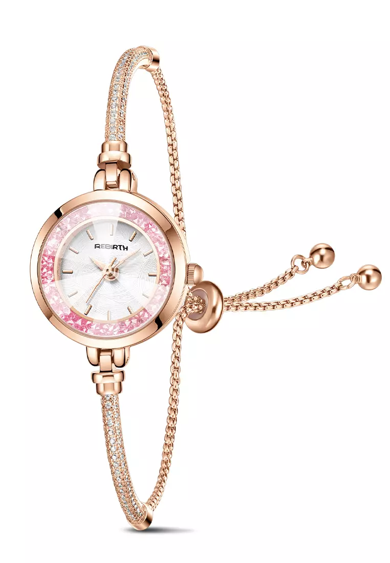Jam Tangan Wanita Anti Air Gelang Gaya Berlian Tali Merenggang Jam Tangan Cewek Original rose pink