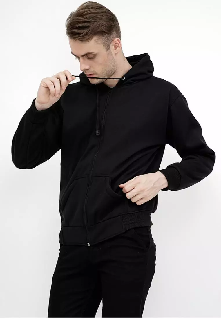 Jaket Polos Hoodie Zipper Sweater Warna Hitam