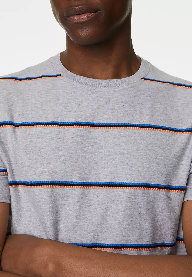 Pure Cotton Textured Striped T-Shirt