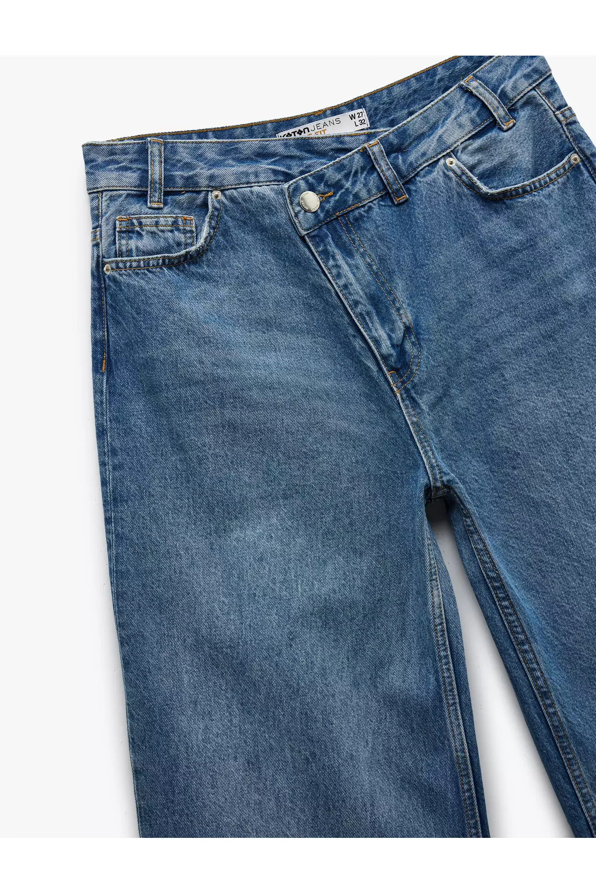 Wide Leg Pocket Buttoned Jean Trousers - Loose Straight Fit Jean