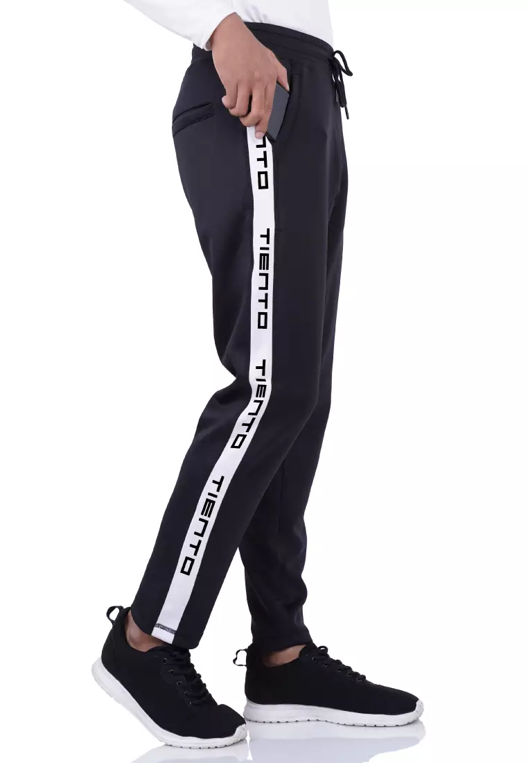 Tiento Jogger Training Pants Classic Sporty Series Black Celana Joger Trening Track Casual Olahraga Lari Gym Fitness Hitam