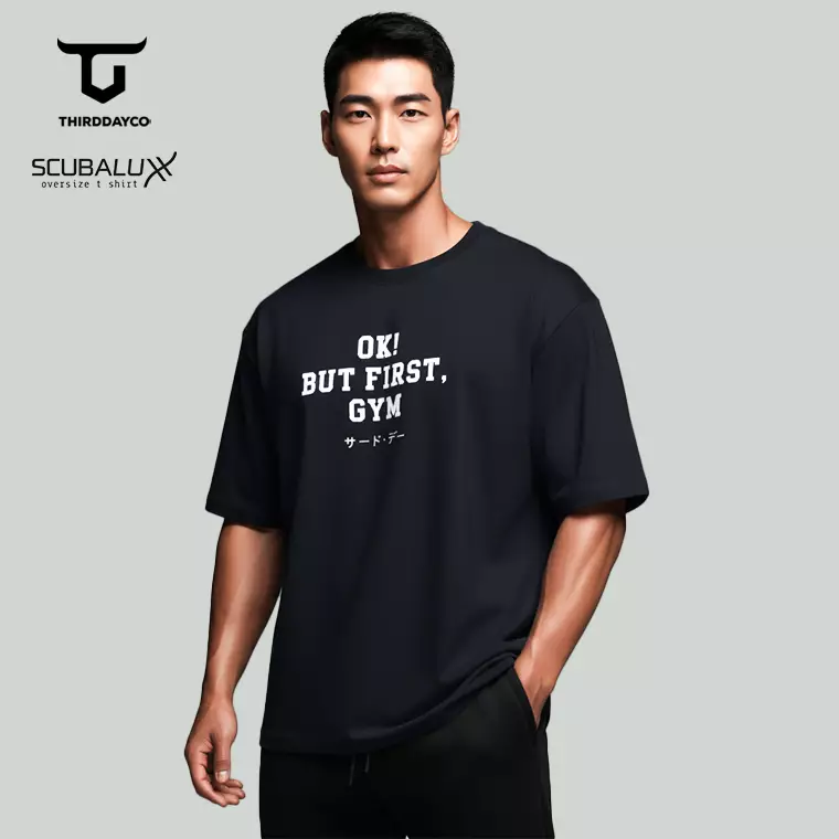 MTP79 kaos oversize gym bahan tebal scuba ok but first gym hitam