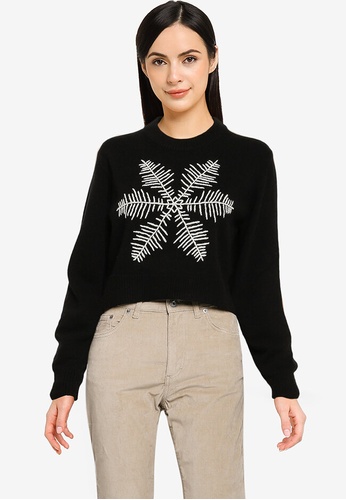 French Connection black Muri Snowflake Embroidered Jumper 7749DAA5596D99GS_1