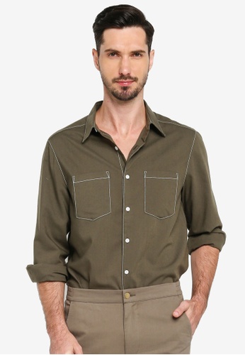 ZALORA BASICS green Contrast Pocket Thread Long Sleeve Shirt 7EFD9AA8005739GS_1