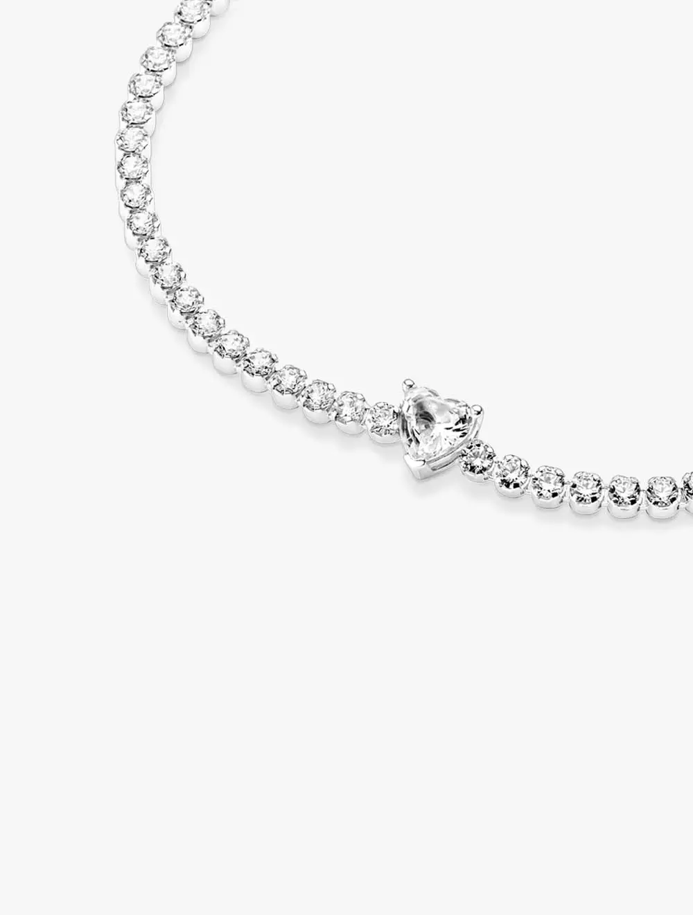 Heart sterling silver tennis bracelet with clear cubic zirconia