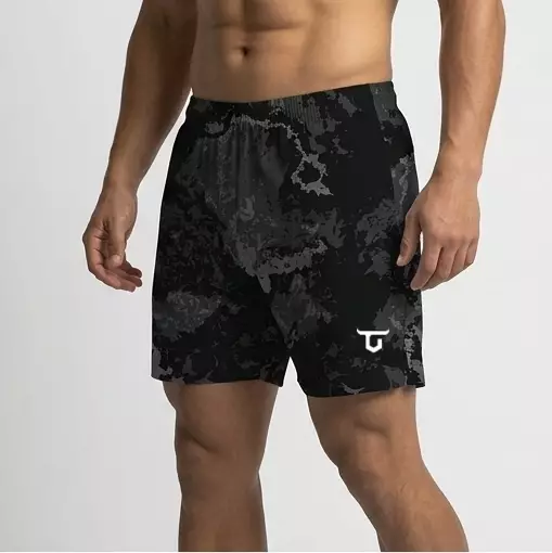 THIRDDAY Celana Pendek Gym Pria Army Camo | Celana Fitness Bodybuilding 4-Way Stretch Quick Dry Training Running | Abu Hitam MB123