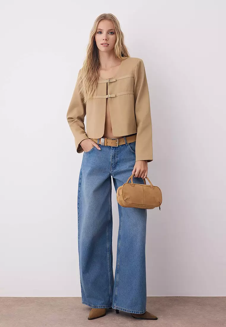Beige Gabardine Denim Look Thin Seasonal Jacket Twoaw26Ce00019