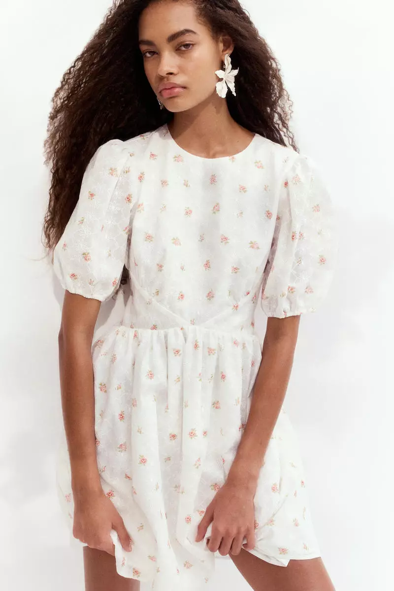 Embroidered open-back dress