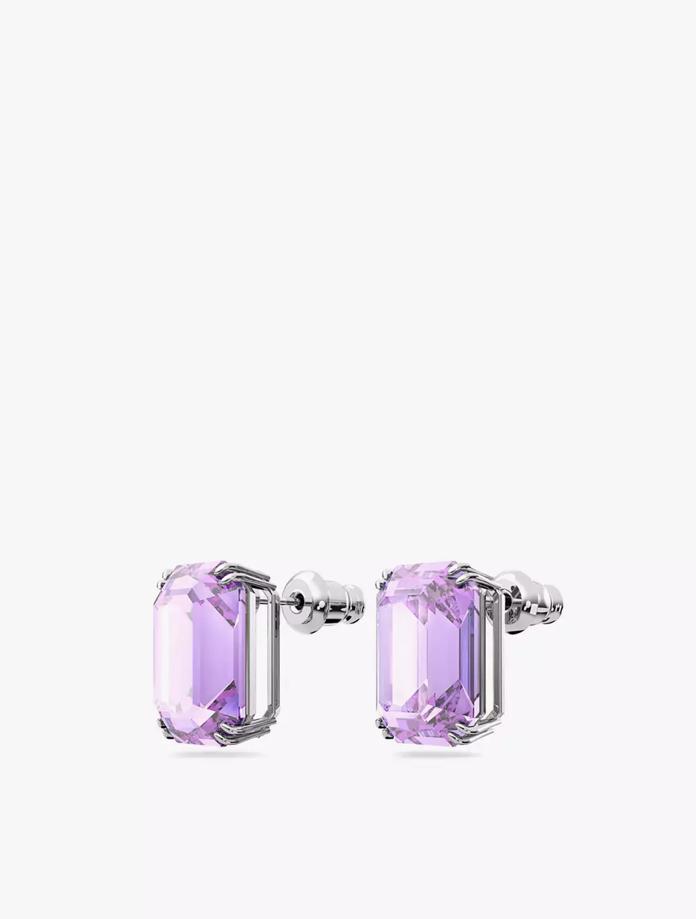 Millenia Stud Earrings, Octagon Cut, Purple, Rhodium Plated - Purple