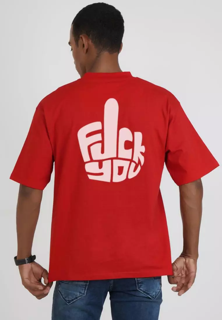 QuirkyT Oversized  Don’t Care Red  Cotton Short Sleeve Essential Relaxed Tee