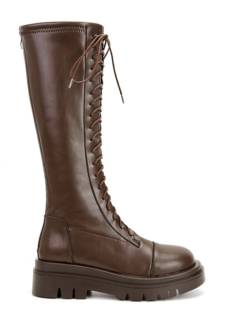 VANSA Slimming Lace-up Platform Stretch Knight Long Boots VSW-B2062610