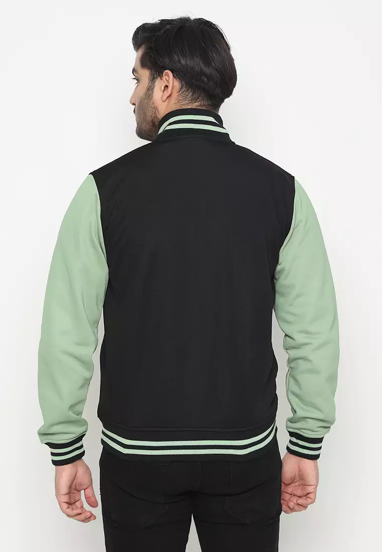 Jaket Bomber Pria - Hitam Hijau Mint