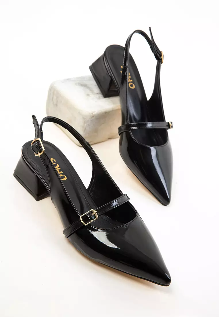 Black Patent Leather Women's Classic Heeled Shoes 20656