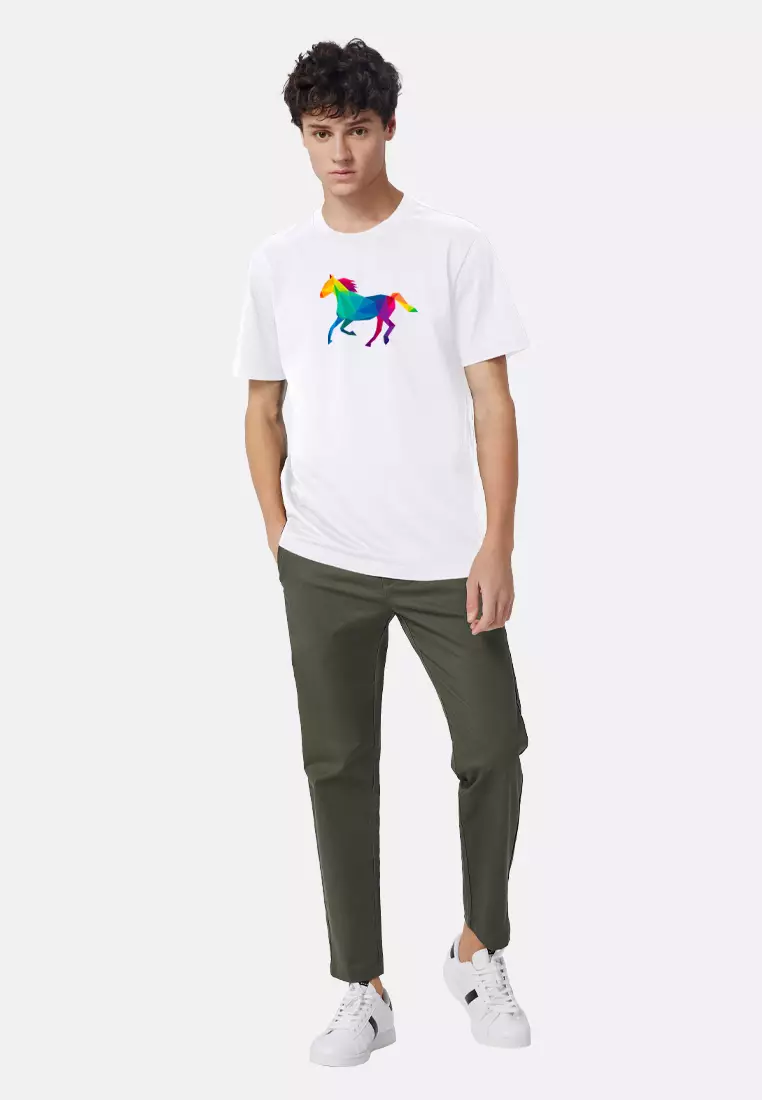 [Print-To-Order] Giordano 12 Chinese Zodiac Signs Print Tee Collection: Horse (White/Big Print)