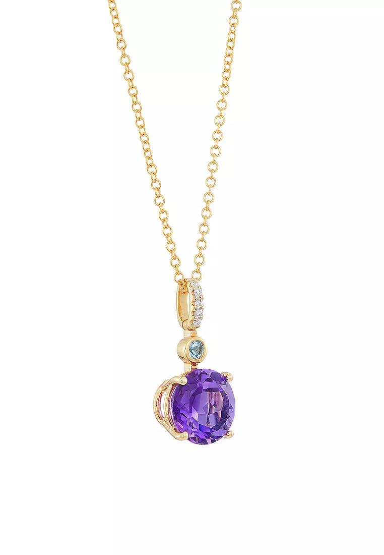 HABIB Blue Topaz, Amethyst and Round Diamond Necklace in 375/9K Yellow Gold 249081123(N)-YG