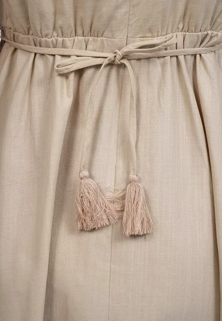 Embroidered Sleeveless Midi Dress KHAKI