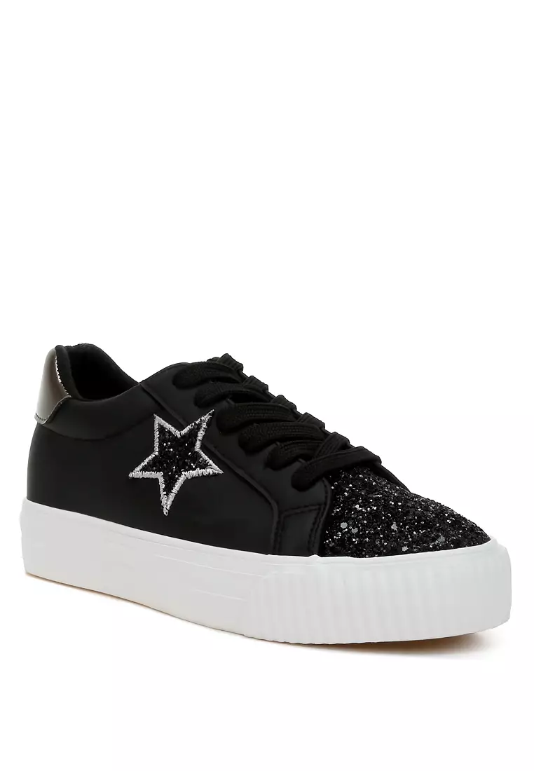 Glitter Patch Chunky Sneakers In Black/Pewter