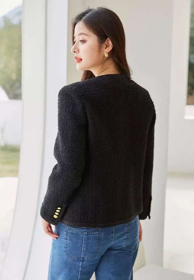 Round neck single-breasted design commuting jacket top CA101945BK