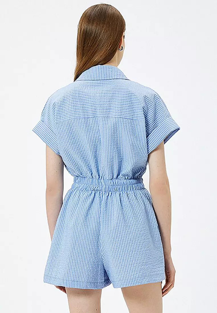 Shorts Overalls Short Sleeve Buttoned Pocket Shirt Collar