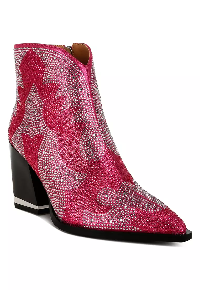 Sepatu bot bertabur berlian imitasi warna fuchsia